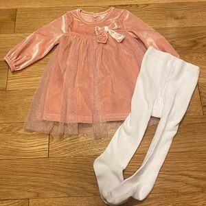 Baby Starters 0-3m Pink Dress with White Tights